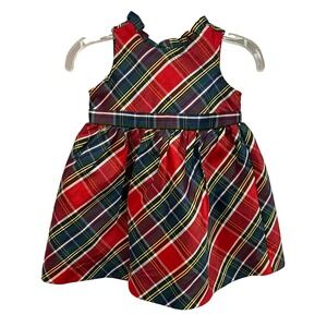 Crown Ivy Kids Plaid Ruffle Neck Dress 24M Red Green Tartan Holiday
